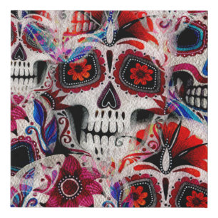 Seamless watercolor pattern of sugar skulls.  faux canvas print