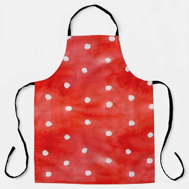 Seamless watercolor pattern red polka dots apron (Front)