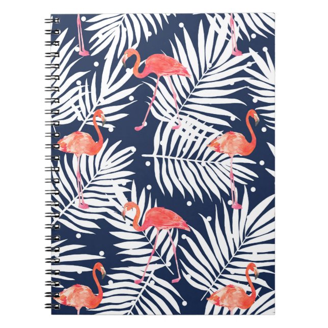 Seamless watercolor pattern with a bird flamingo a notebook (Front)