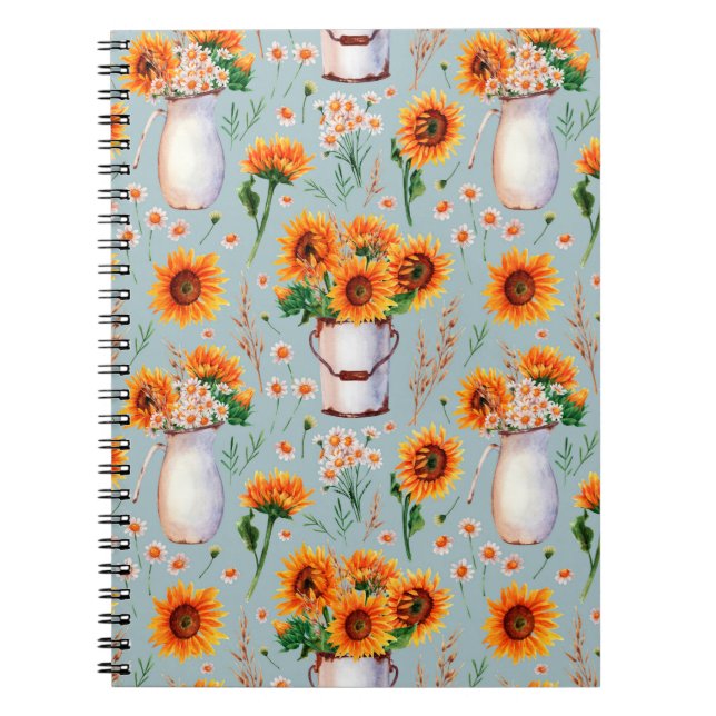 Seamless watercolor pattern with bright sunny colo notebook (Front)