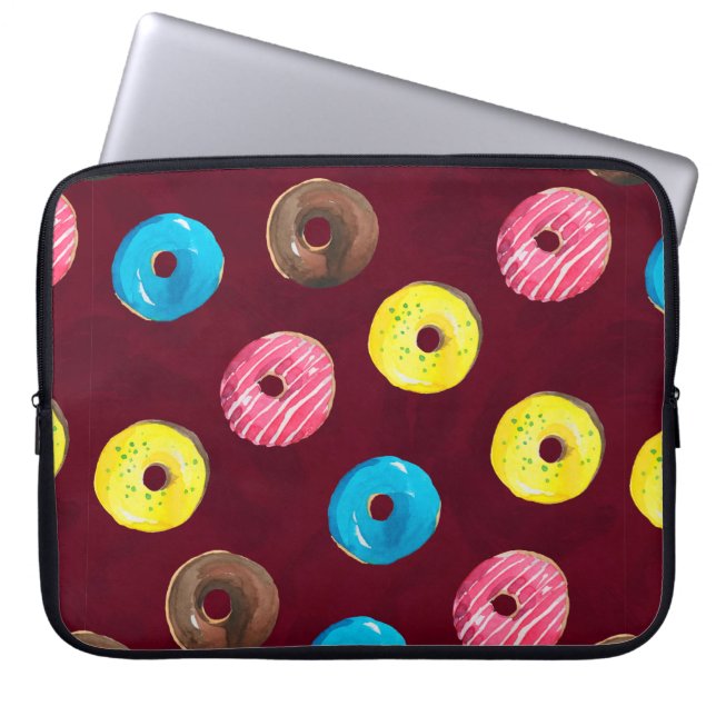 Seamless watercolor pattern with donuts on ruby laptop sleeve (Front)