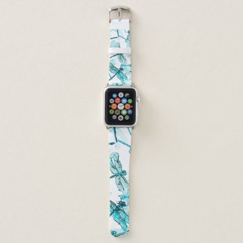 Seamless watercolor pattern with elegant dragonfly apple watch band