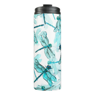 Seamless watercolor pattern with elegant dragonfly thermal tumbler