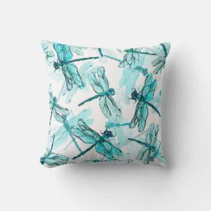 Seamless watercolor pattern with elegant dragonfly throw pillow