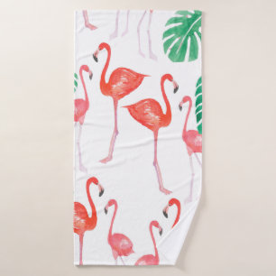 Seamless watercolor pattern with flamingo family w bath towel
