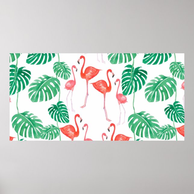 Seamless watercolor pattern with flamingo family w poster (Front)