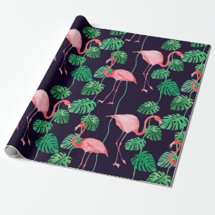 Seamless watercolor pattern with flamingo wrapping paper