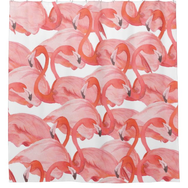 Seamless watercolor pattern with flamingos shower curtain (Front)