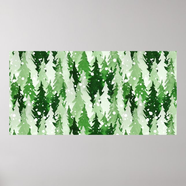 Seamless watercolor pattern with green pine trees  poster (Front)