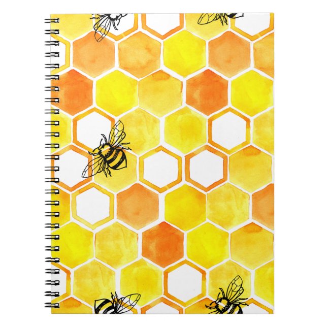 Seamless watercolor pattern with honeycombs and li notebook (Front)