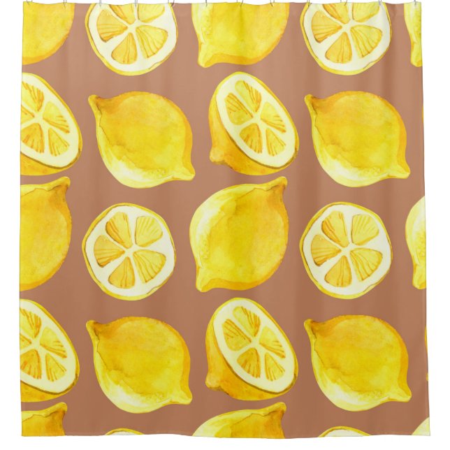 Seamless watercolor pattern with lemons shower curtain (Front)