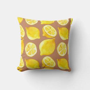 Seamless watercolor pattern with lemons throw pillow