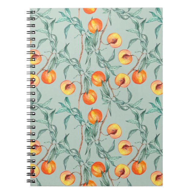 Seamless watercolor pattern with peaches and branc notebook (Front)