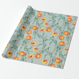 Seamless watercolor pattern with peaches and branc wrapping paper