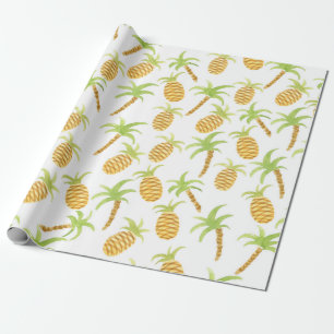 Seamless watercolor pattern with pineapples and pa wrapping paper