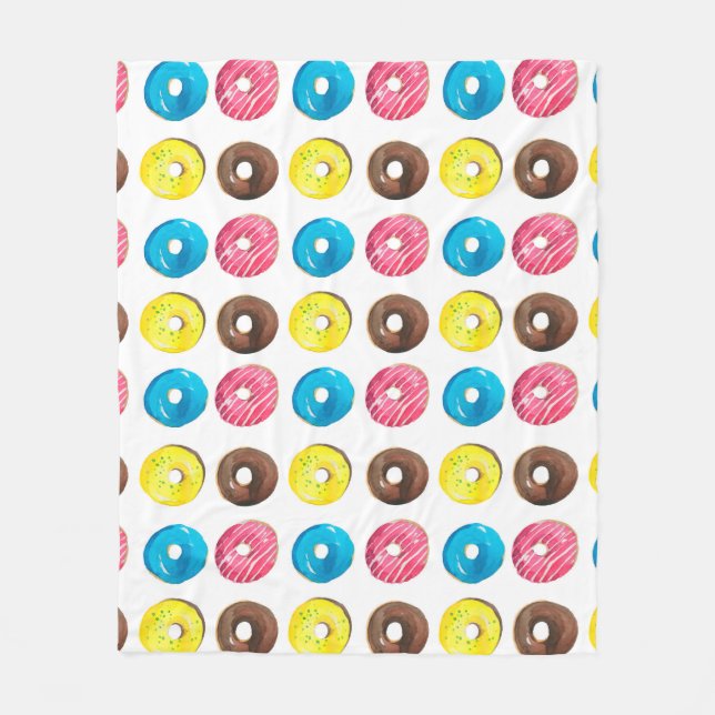 Seamless watercolor pattern with small donuts fleece blanket (Front)