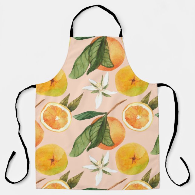 Seamless watercolor pattern with tangerines apron (Front)