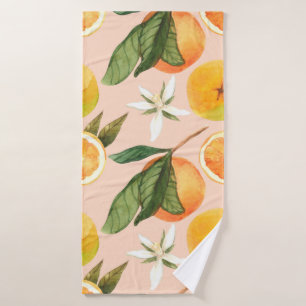 Seamless watercolor pattern with tangerines bath towel