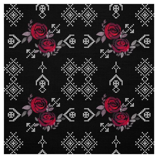 Seamless watercolor red roses flowers white orname fabric
