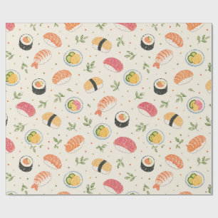 Seamless watercolor sushi pattern with nigiri roll wrapping paper