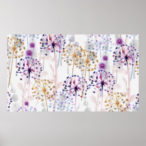 Seamless Watercolor wild floral pattern in hand pa Poster