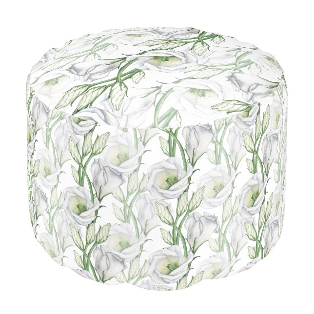 Seamless white floral Comfortable living room cute Pouf (Angled Front)