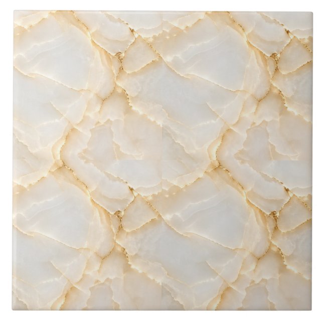 Seamless White Onyx Gold Vein Marble Pattern Ceramic Tile (Front)