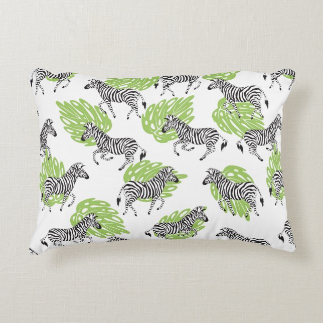 Seamless white pattern with zebras. illustration accent pillow (Front)