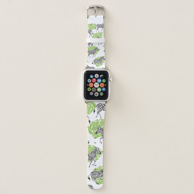 Seamless white pattern with zebras. illustration apple watch band (Front)