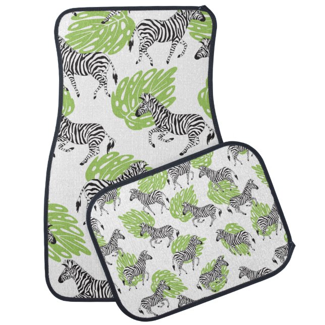 Seamless white pattern with zebras. illustration car floor mat (Set)