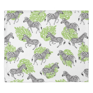 Seamless white pattern with zebras. illustration duvet cover