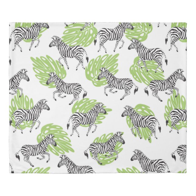 Seamless white pattern with zebras. illustration duvet cover (Front)