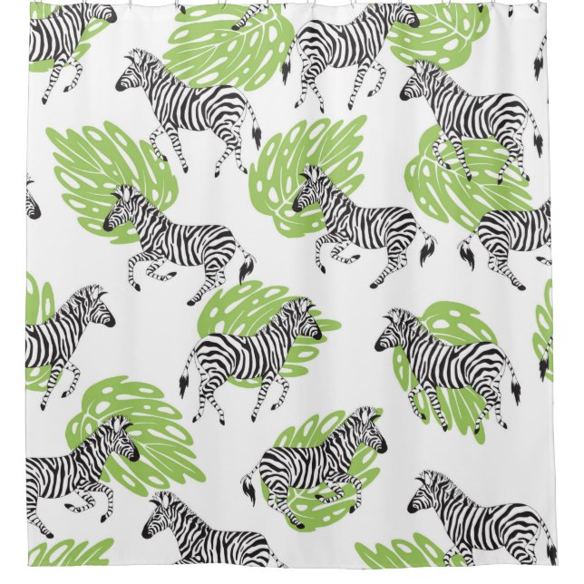Seamless white pattern with zebras. illustration shower curtain (Front)