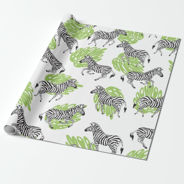 Seamless white pattern with zebras. illustration wrapping paper (Unrolled)