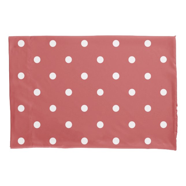 Seamless white polka dot pattern on red background pillow case (Front)