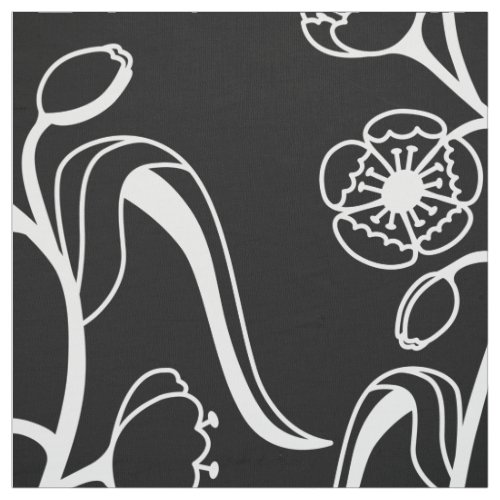 Seamless Wildflowers Pattern Black  Fabric