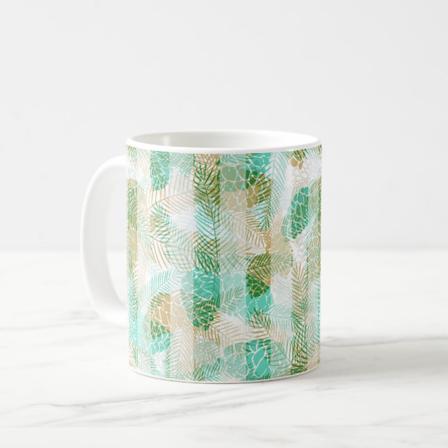 Seamless winter Christmas green beige pine cones t Coffee Mug (Front Left)