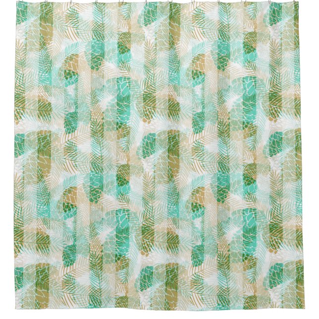 Seamless winter Christmas green beige pine cones t Shower Curtain (Front)