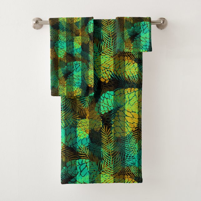 Seamless winter Christmas green blue pine cones tr Bath Towel Set (Insitu)