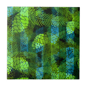 Seamless winter Christmas green blue pine cones tr Ceramic Tile