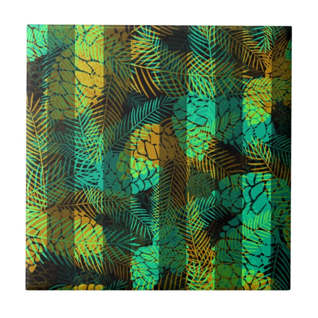 Seamless winter Christmas green blue pine cones tr Ceramic Tile (Front)