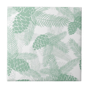 Seamless winter Christmas green pine cones tree pa Ceramic Tile