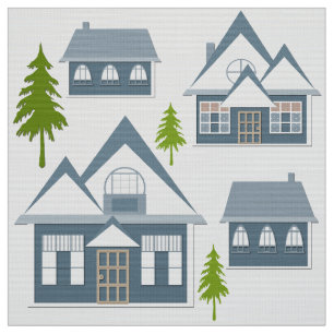 Seamless winter Merry Christmas landscape gray hou Fabric