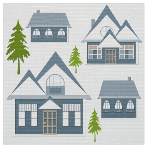 Seamless winter Merry Christmas landscape gray hou Fabric