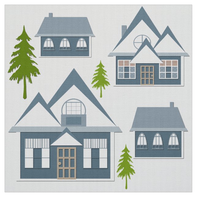 Seamless winter Merry Christmas landscape gray hou Fabric (Swatch)