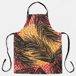 Seamless with black palm leaves and strokes  apron