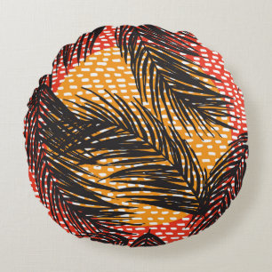 Seamless with black palm leaves and strokes round pillow