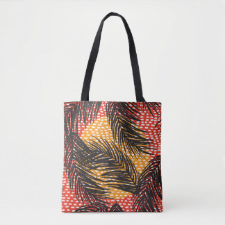 Seamless with black palm leaves and strokes tote bag