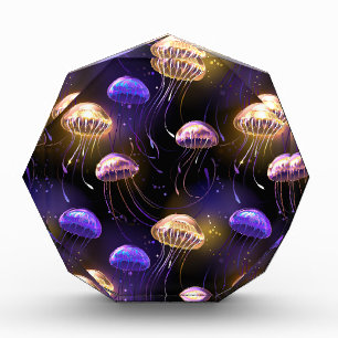 Seamless with glowing jellyfish acrylic award