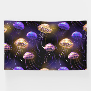 Seamless with glowing jellyfish banner